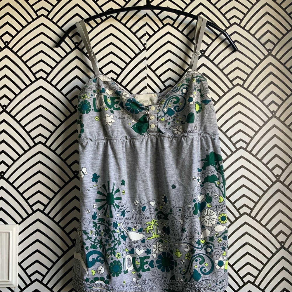 Y2k tank top super cute 2000’s vibe grey flowers love fairy vintage